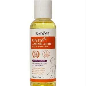 ACEITE CORPORAL PARA ESTRIAS CON AMINOACIDOS DE AVENA, TEXTURA REFRESCANTE NO GRASA, FACIL ABSORCION, HIDRATA SUAVEMENTE LA PIEL Y ACLARA LAS ESTRIAS DANDO SUAVIDAD Y TENSURA SADOER 100ML