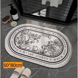 Alfombra baño rosas blanco 50x80cm