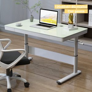 Escritorio de Estudio Ajustable – Melamina y Metal – 120x60x75 cm – Elevación manual con cajón