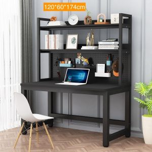 Escritorio Con Estante Y Perforado Melamina Negro