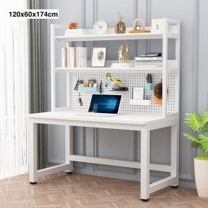 Escritorio Con Estante Y Perforado Melamina Blanco