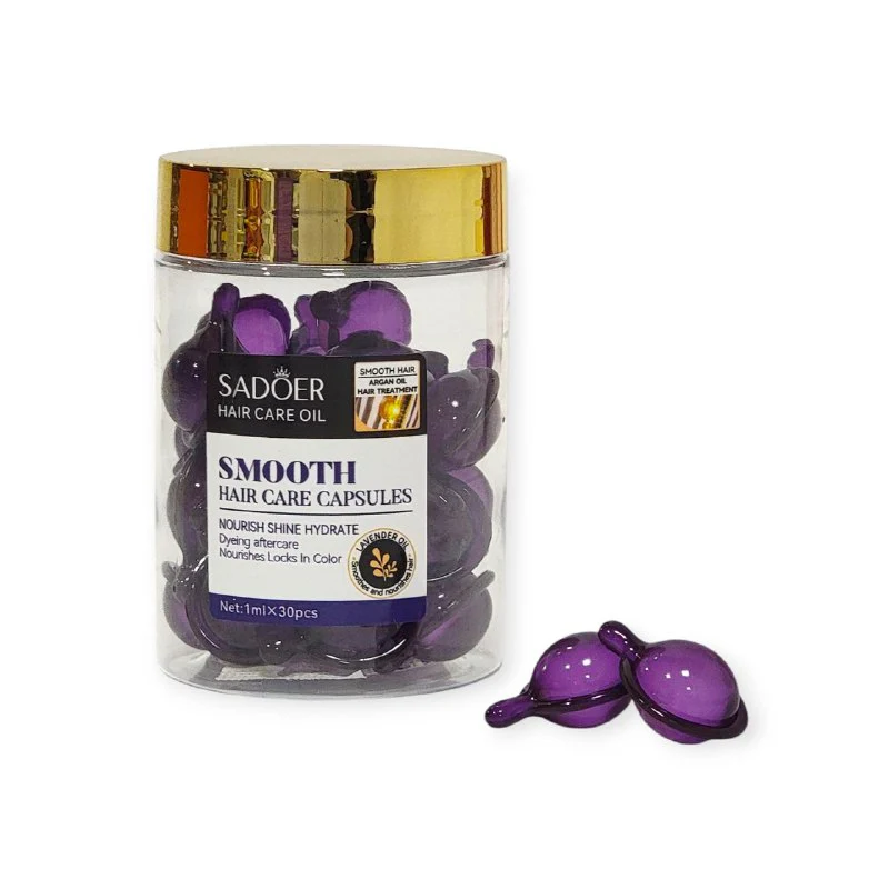AMPOLLAS PARA EL CABELLO EN CAPSULAS LISO DE ACEITE DE ARGAN Y LAVANDA, TRATAMIENTO DE TINTURA PARA CUIDADOS POSTERIORES AL TEÑIDO, NUTREN EL CABELLO CON COLOR, SUAVE, BRILLO Y SUAVIZANTE SADOER HAIR CARE OIL SMOOTH 1MLX30