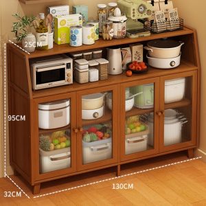 Alacena de bambú 130×32×95cm cuatro puertas Marrón