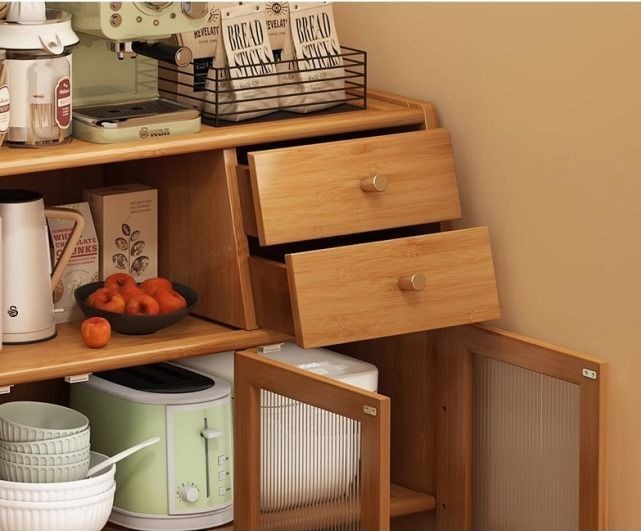 Alacena de bambú 130×32×95cm cuatro puertas Marrón