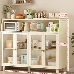 Alacena de bambú 130×32×95cm cuatro puertas Blanco