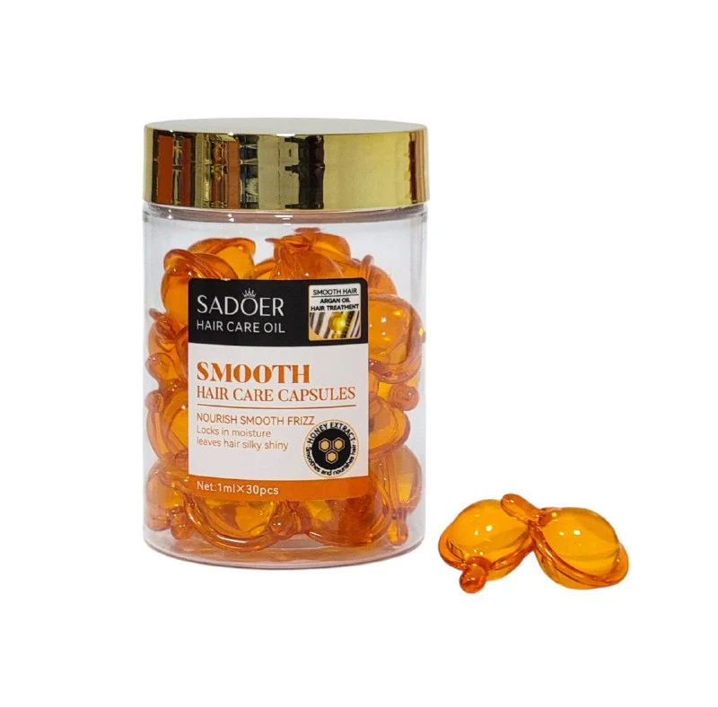 AMPOLLAS PARA EL CABELLO EN CAPSULAS LISO DE MIEL Y ACEITE DE ARGAN HIDRATA EL ENCRESPAMIENTO, SUAVIZA, REPARA LOS ENREDOS, DA ELASTICIDAD SUAVE Y BRILLO SADOER HAIR CARE OIL SMOOTH 1MLX30