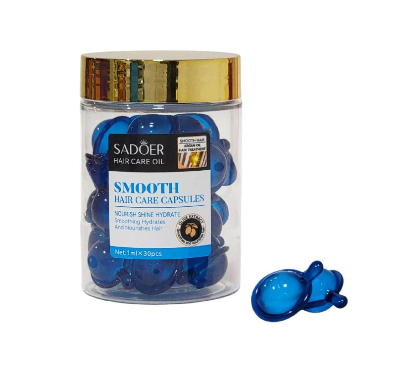 AMPOLLAS  PARA EL CABELLO EN CAPSULAS LISO DE ACEITE DE ARGAN Y OLIVA DA BRILLO, SUAVIZA, HIDRATA Y NUTRE EL CABELLO, NO ACEITOSO, FACIL DE ABSORBER, PENETRA EL NUCLEO DEL CABELLO SADOER HAIR CARE OIL SMOOTH 1MLX30