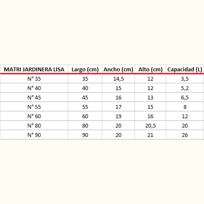 Matri jardinera lisa
