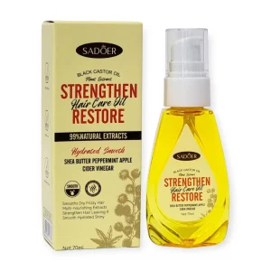 ACEITE PARA EL CABELLO DE EXTRACTO DE RICINO NEGRO, FOTALECE Y RESTAURA, MANTECA DE KARITE, SUAVIZA EL CABELLO SECO Y RIZADO SADOER STRENGTHEN RESTORE 70ML