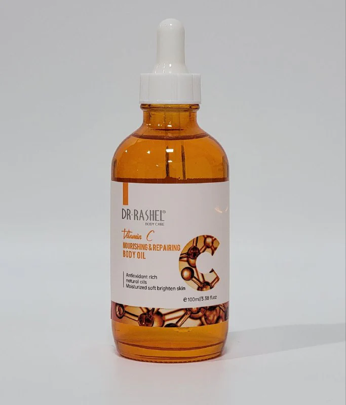 ACEITE CORPORAL NUTRITIVO Y REPARADOR CON VITAMINA C, REPARA LA PIEL DAÑADA CON VITAMINAS Y ANTIOXIDANTES ANTIENVEJECIMIENTO DR RASHEL BODY CARE 100ML