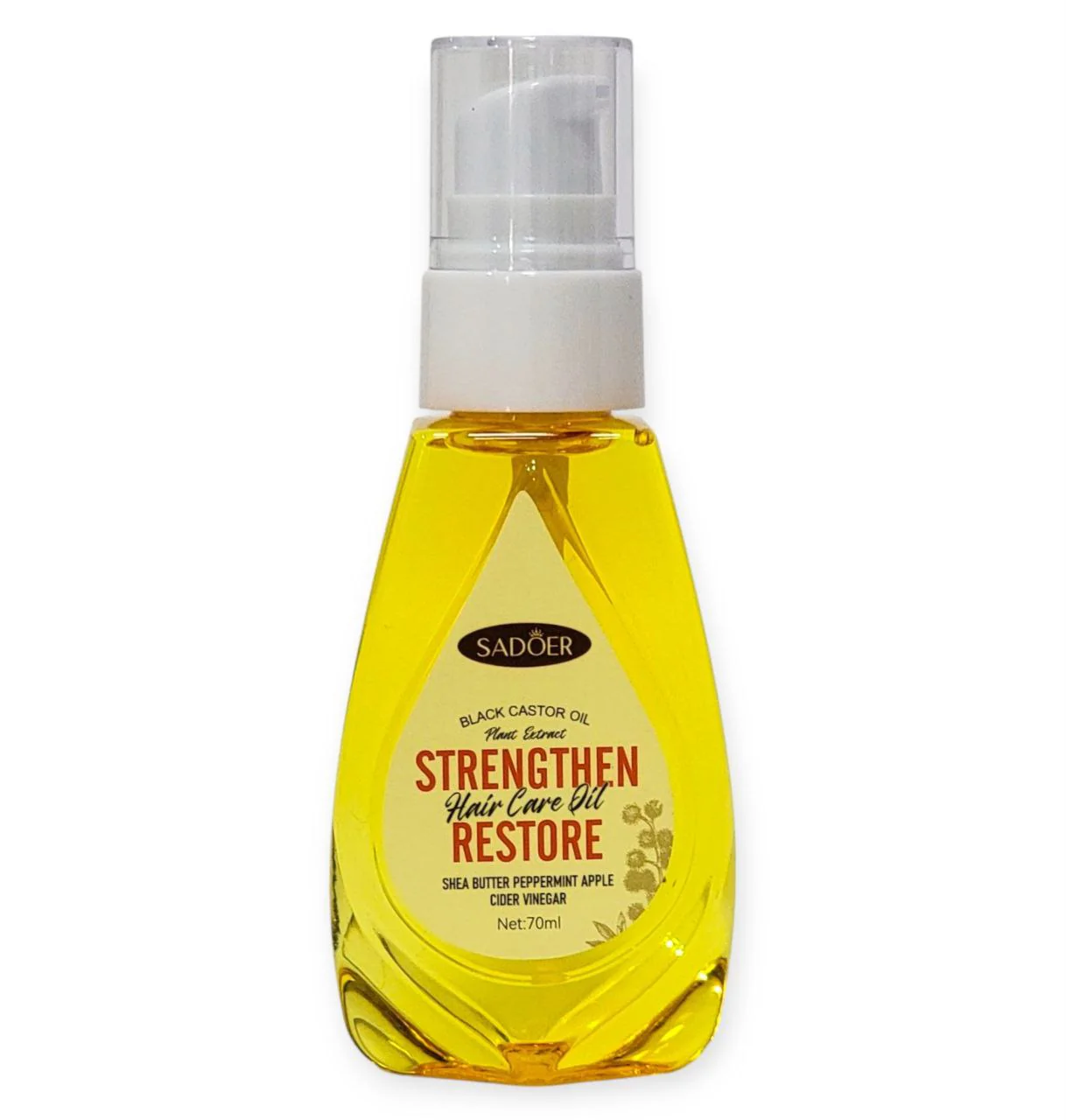 ACEITE PARA EL CABELLO DE EXTRACTO DE RICINO NEGRO, FOTALECE Y RESTAURA, MANTECA DE KARITE, SUAVIZA EL CABELLO SECO Y RIZADO SADOER STRENGTHEN RESTORE 70ML